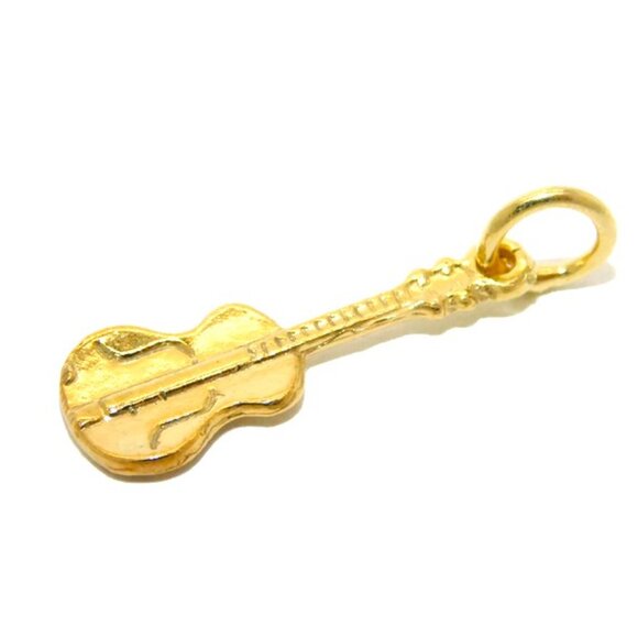Solid 14K Yellow Gold Violin Charm Pendant Cute Cello  14K Violin Yellow Gold Pendant Charm
